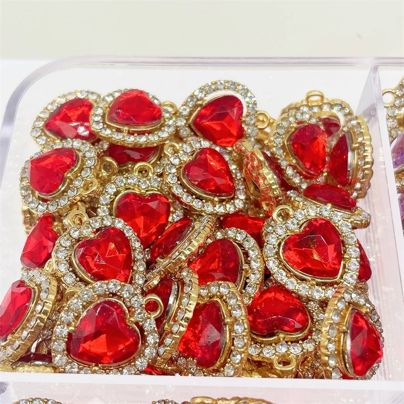 Peixin 10pcs/set Fashionable Colorful Cute Crystal Heart-Shaped Women\'s Jewelry Accessories DIY Jewelry Making Charm Wholesale