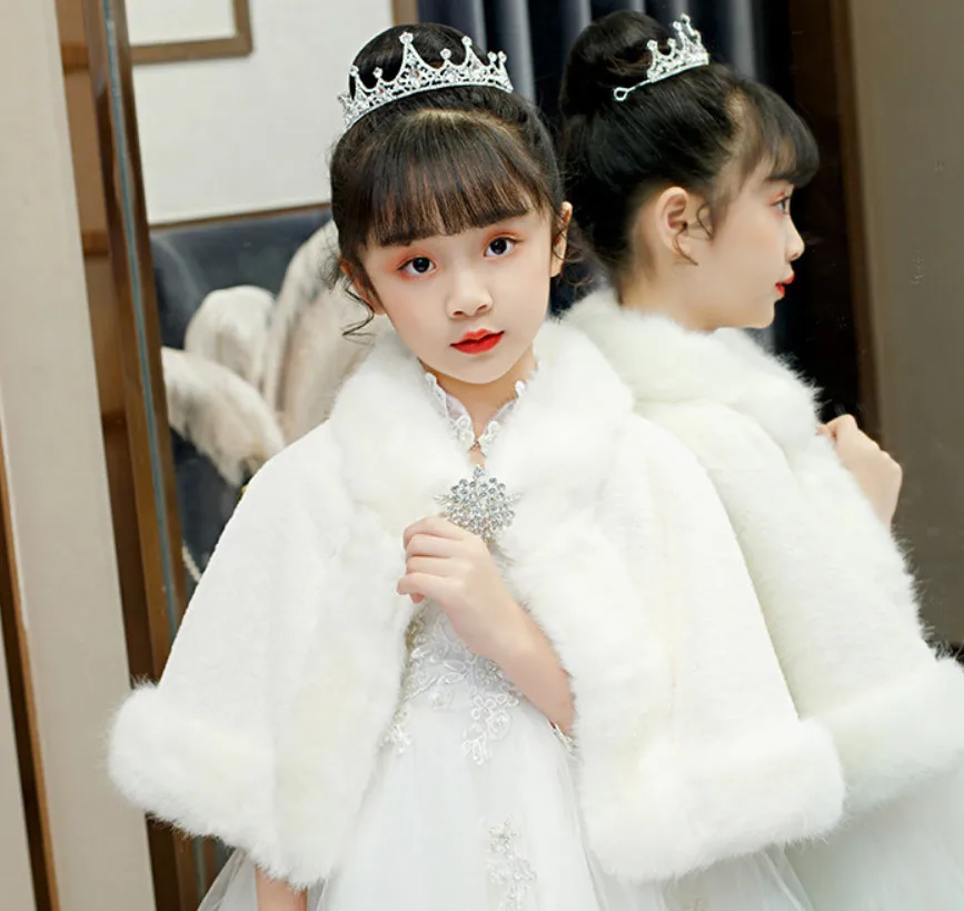 Children newborn girl fur cape infant formal princess cape baby plush cloak kids dress cape bridesmaids Fur coat Boleros 3m-8t