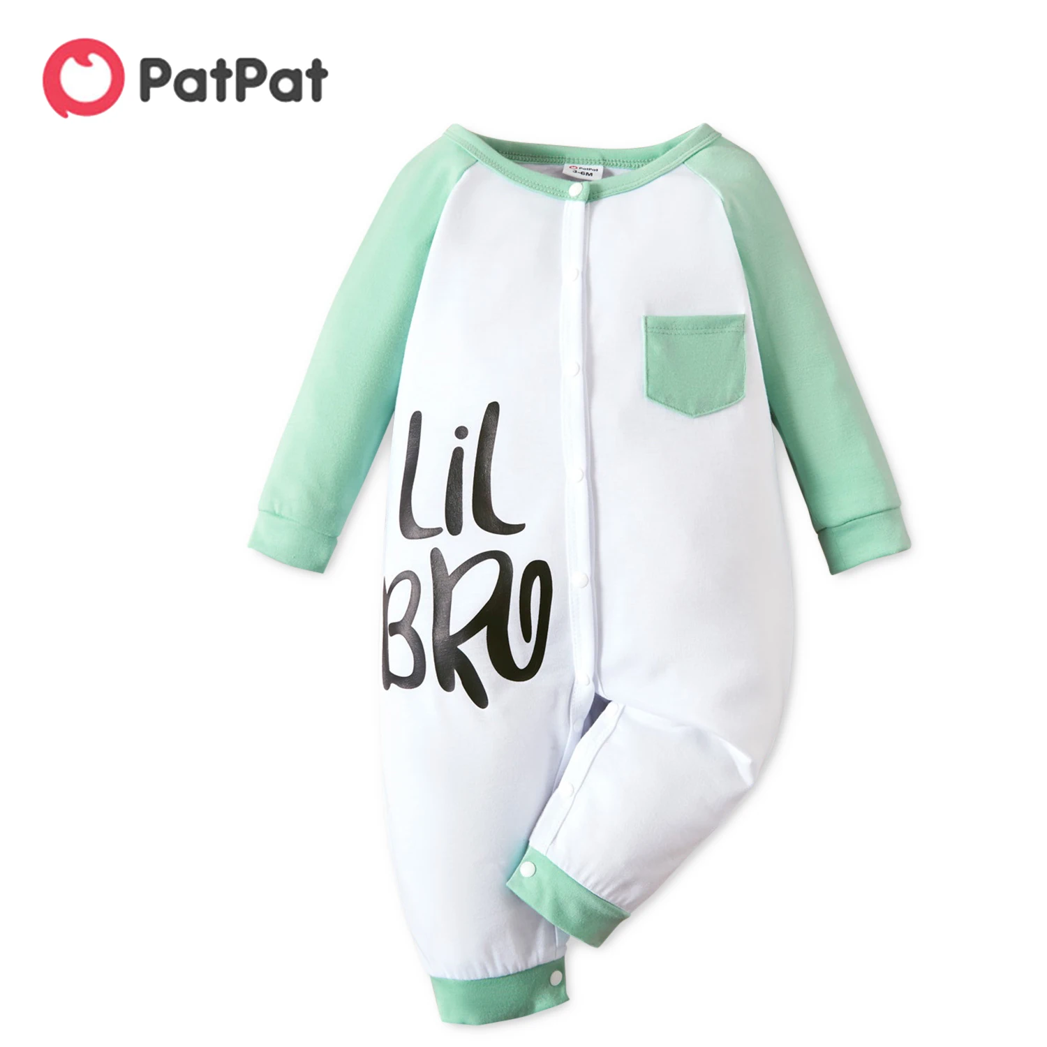 

PatPat Baby Girl Letter Print Button Design Long-sleeve Colorblock Jumpsuit with Pocket