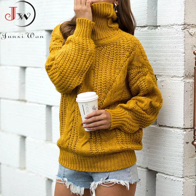 Women Oversized Sweater Loose Autumn Winter Turtleneck Elegant Knitted Warm Pullovers Fashion Solid Tops Knitwear Jumper