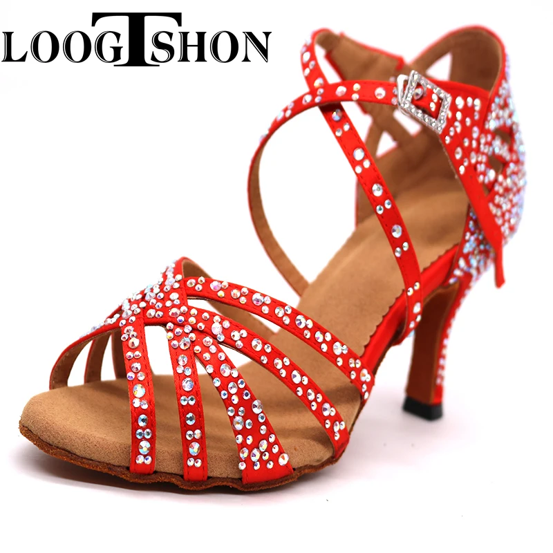 Zapatos de baile latino Loogtshon, zapatos de baile para niñas, zapatos de baile latino de salón para mujer con diamantes de imitación, zapatos de