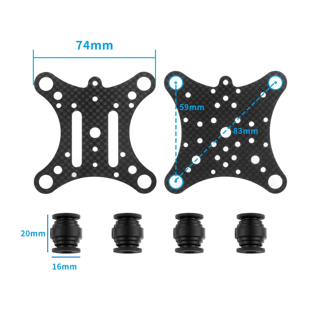 FPV-Kohlefaser-Antivibrationsplatte und Gummibälle für Phantom 1 2 Gimbal Mount Quadcopter für Gopro Hero 2 3 PTZ – Detail 17