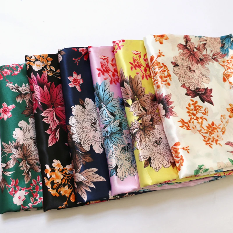 1 meter X 1.48 meter Vintage Flower Satin Fabric Lining Dolls Diy Handmade Kimono Pattern