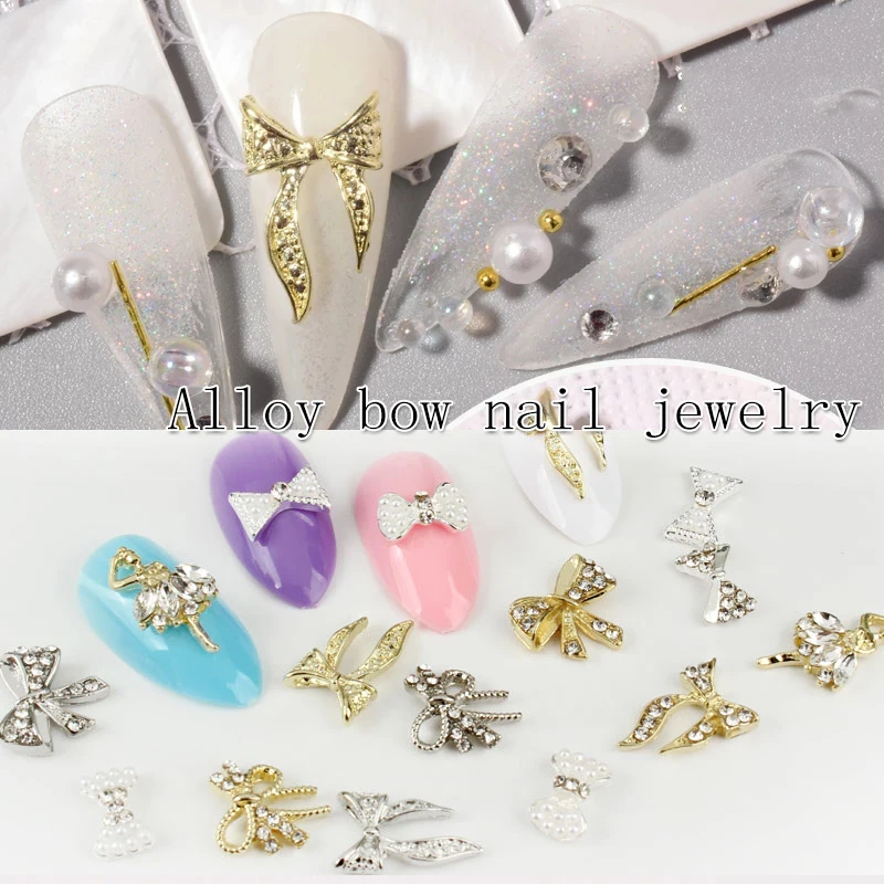 20Pcs Fashion Lichtmetalen Bow Nail Art Decorations Goud Zilver 3D Charm Strikjes Nail Sieraden Voor Diy Manicure Decoratie accessoires