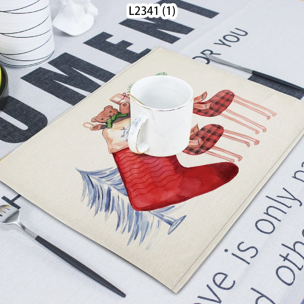 

Christmas Elk Printed Napkin Cloth Home Table Decoration Table Mat Untersetzer Table Towel Tea Towel Coaster 42*32 Servilletas