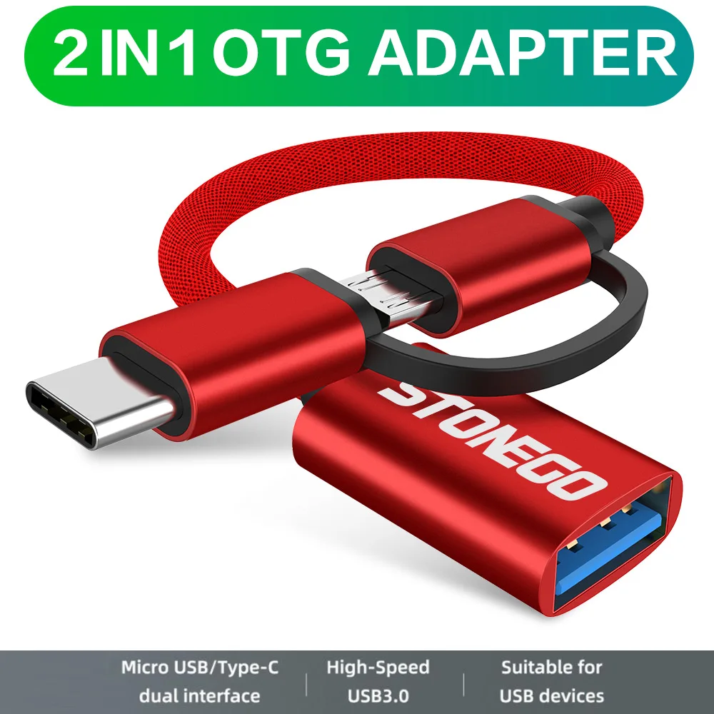 STONEGO 2 in 1 OTG Adapter Cable Nylon Braid USB 3.0 to Micro USB Type C Data Sync Adapter for Huawei for MacBook U Disk OTG