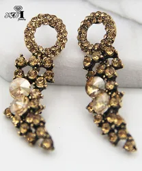YaYi Jewelry Fashion BOHO Yellow Glass Crystal Rhinestone Dangle Women Ancient Gold Color Wear Ear Band Long Tassel Earrings