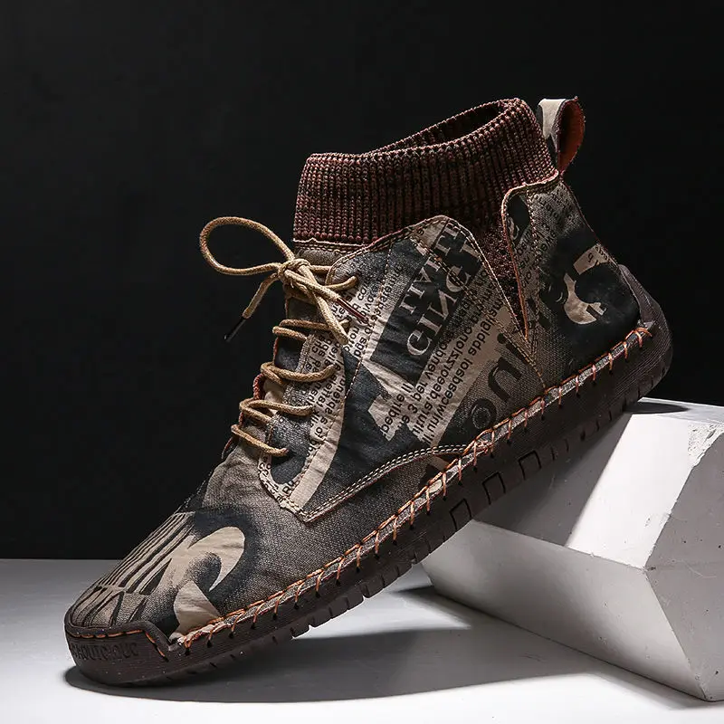 

New High-top Men Casual Shoes Leather Casual Sneakers Plus Cashmere Warm Leather Casual Shoes Large Size Wild Tide