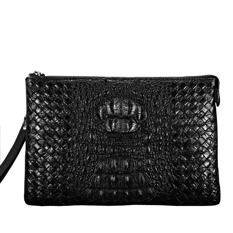 ouruili Real crocodile leather style woven men clutch bag with a new  design style handbag on both sides men clutch bag