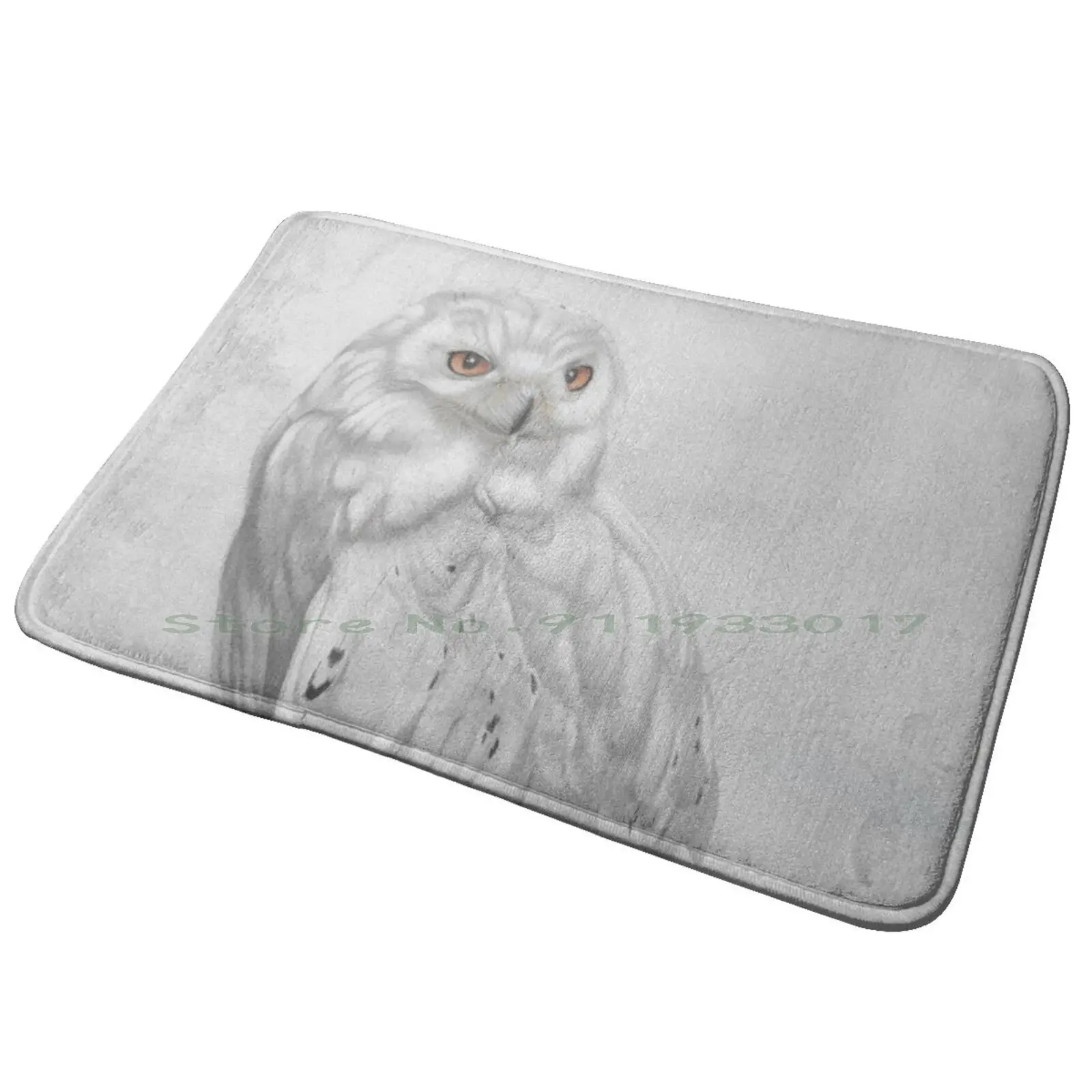 Snowy Owl Entrance Door Mat Bath Mat Rug Pastel Vintage Nature Nature Leaves 1980s Retro Nature Retro Design Vintage Flowers