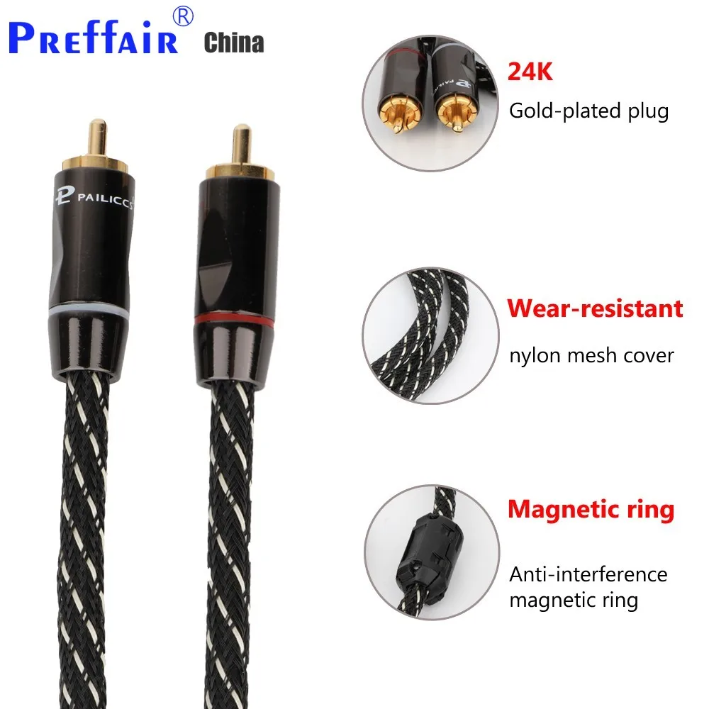 Cable de señal RCA de cobre OFC, enchufe RCA chapado en oro, doble anillo magnético, interfaz de amplificador de Audio HiFi antiinterferencias