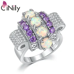 CiNily Created White Fire Opal Purple Zircon Cubic Zirconia Silver Plated Wholesale  for Women Jewelry Ring Size 7 8 9 OJ9109