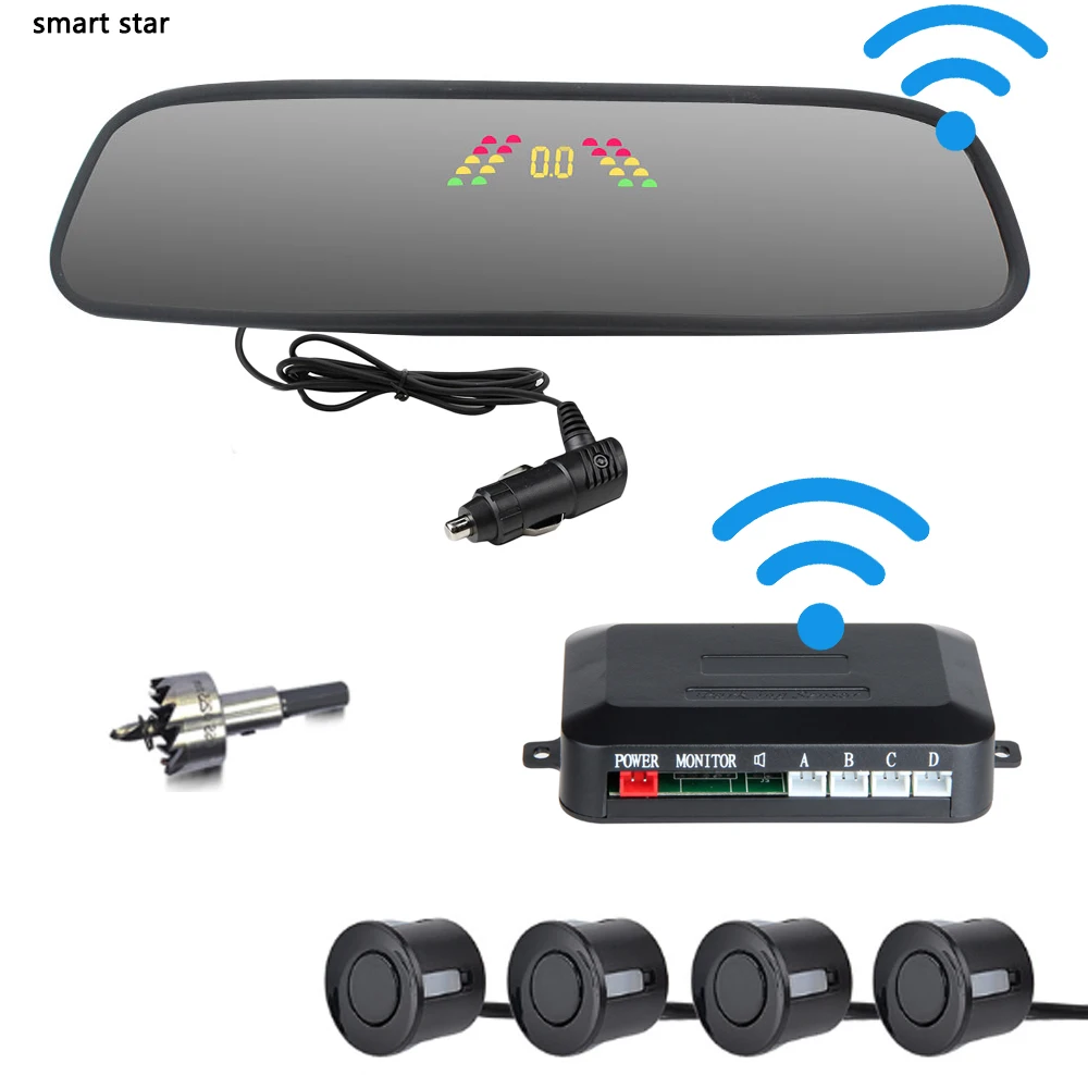 Car wireless connection parking sensor parktronic car rearview mirror LCD display reversing radar buzzer alert 2021 new