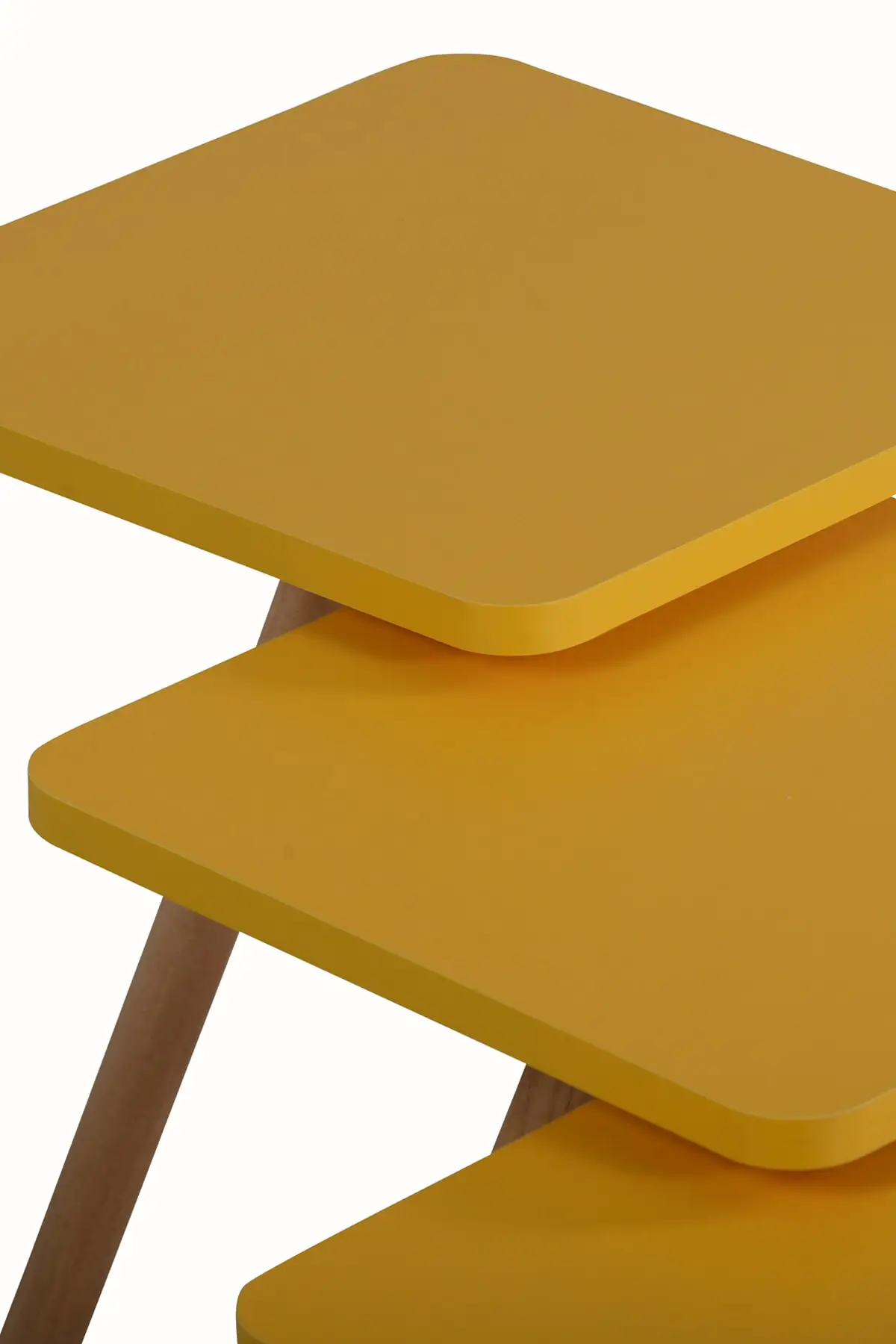 Wooden Pedestal Square Design Yellow Triple Zigon Coffee Table