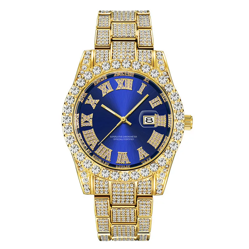 Relógio de pulso de quartzo com micropave cz alloy watch para mulher jóias de hip hop