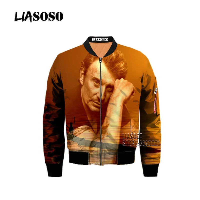 LIASOSO-Chaqueta Bomber con estampado 3D para hombre, abrigo de estilo Punk, de talla grande, estilo Hip hop, de la cantante de Francia Johnny