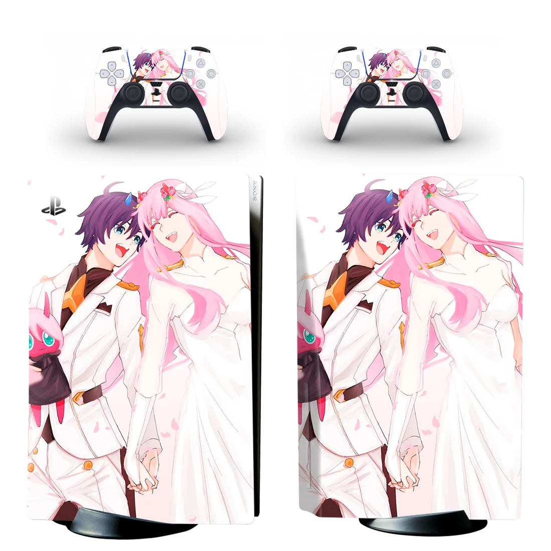 Querido no franxx ps5 padrão disco adesivo decalque capa para playstation 5 console e 2 controladores ps5 disco pele vinil