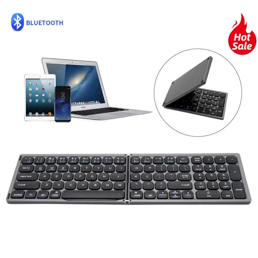 

2021 Portable Mini Folding Wireless Bluetooth Keyboard With Numeric Keypad For Windows Android IOS Tablet Ipad Phone Hot