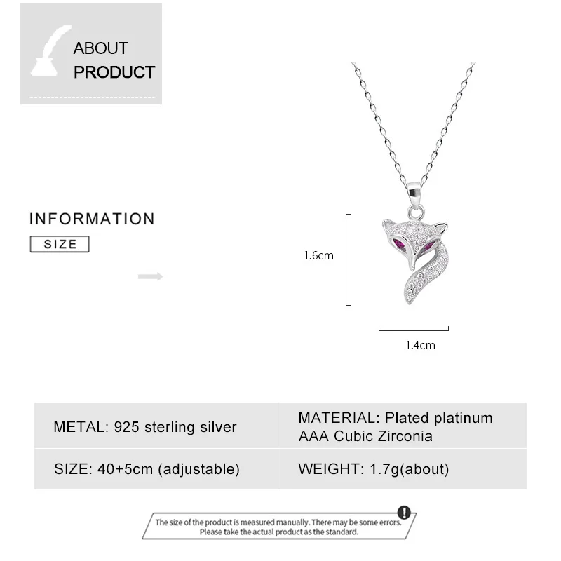 Fox Pendant Necklace Purple Crystal Eyes 925 Sterling Silver Cubic Zirconia Fashion Bridal Wedding Jewelry Women Accessories New