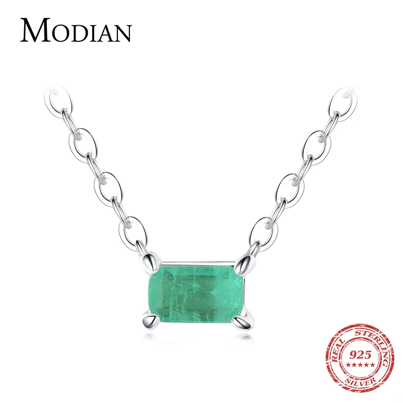 Modian Authentic 925 Sterling Silver Green Tourmaline Necklace Pendant for Women Fashion Bijoux Wedding Statement Jewelry Gifts