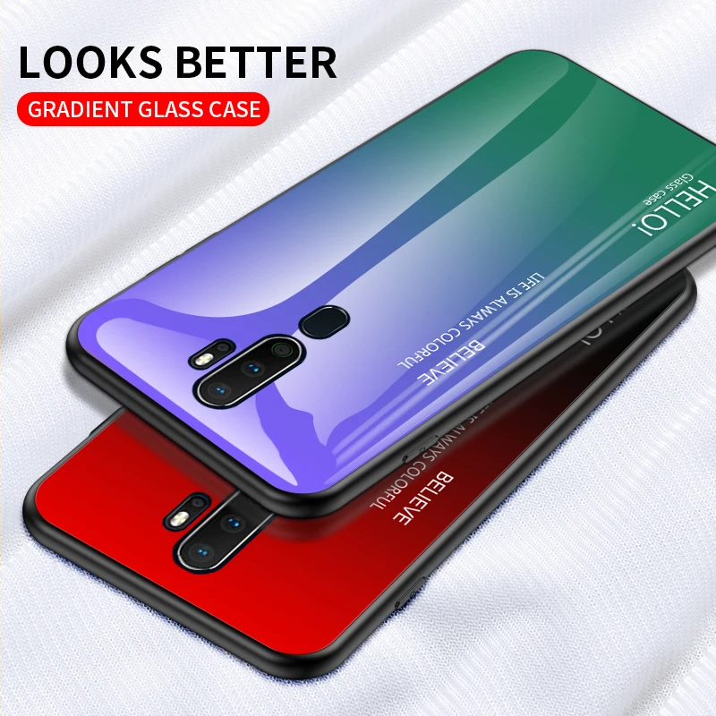 For OPPO A9 2020 Case Fashion Hard Tempered Glass Luxury Gradient Protective Back Cover case For oppo a5 2020 A11X phone shell