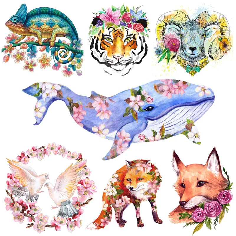 Animal Flowers Patches For Clothing Cartoon Pattern Iron on Transfer Thermal Stickers on Clothes DIY Girls Clothing Applique