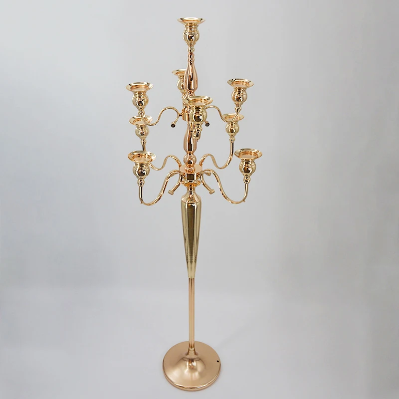 PEANDIM Luxury 9 Arms Candelabras Gold Candle Holders Metal Candlesticks For Wedding Centerpieces Event Party Decoration