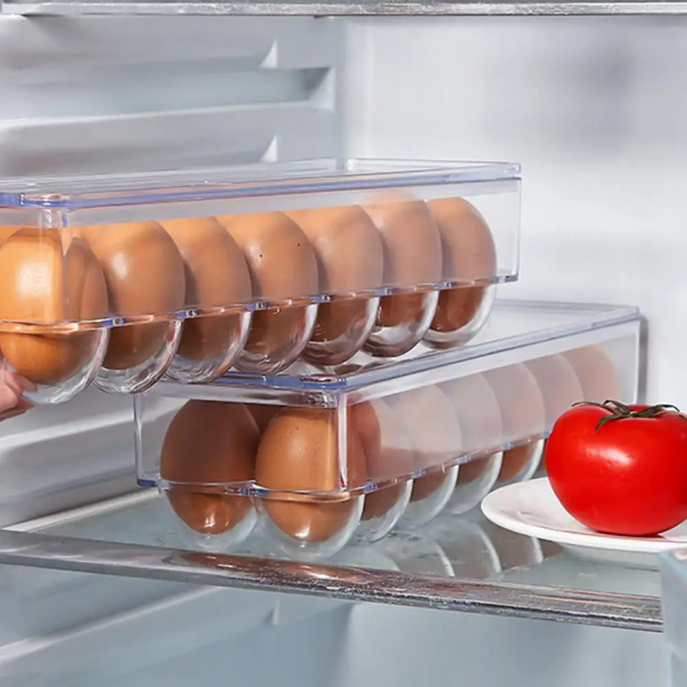 14 Compartments Egg Holder With Lid Egg Storage Bin Organizer For Refrigerator Freezer Storing And Protecting Eggs