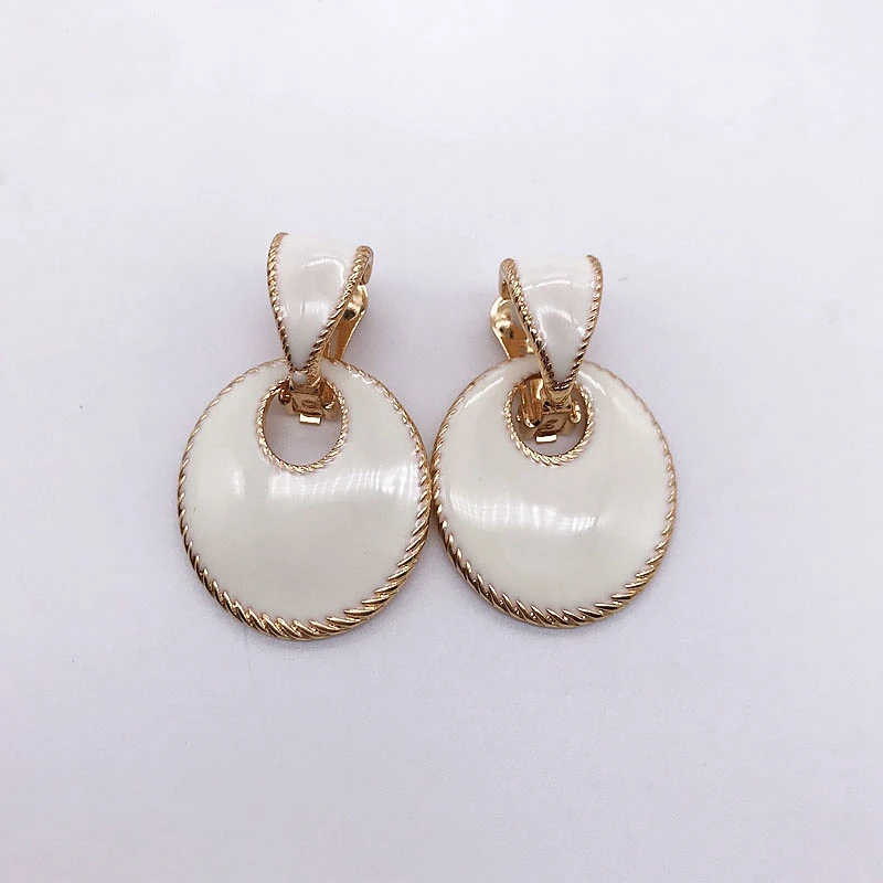 White Ivory Round Drop Oval Party Wedding Earrings French Drip Glaze Statement Elegant Jewelry