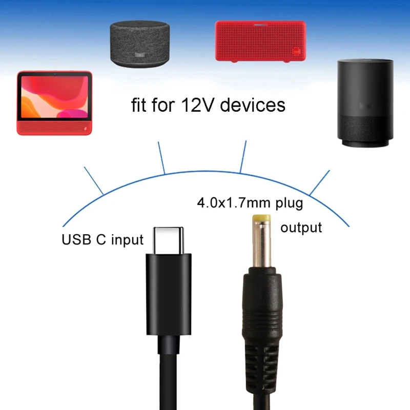 Type-C/USB-C PD to 12V 4.0x1.7mm /3.5x1.35mm / 5.5x2.5mm Converter Cord for CCTV Camera Router Multipurpose Type-C Power Cord