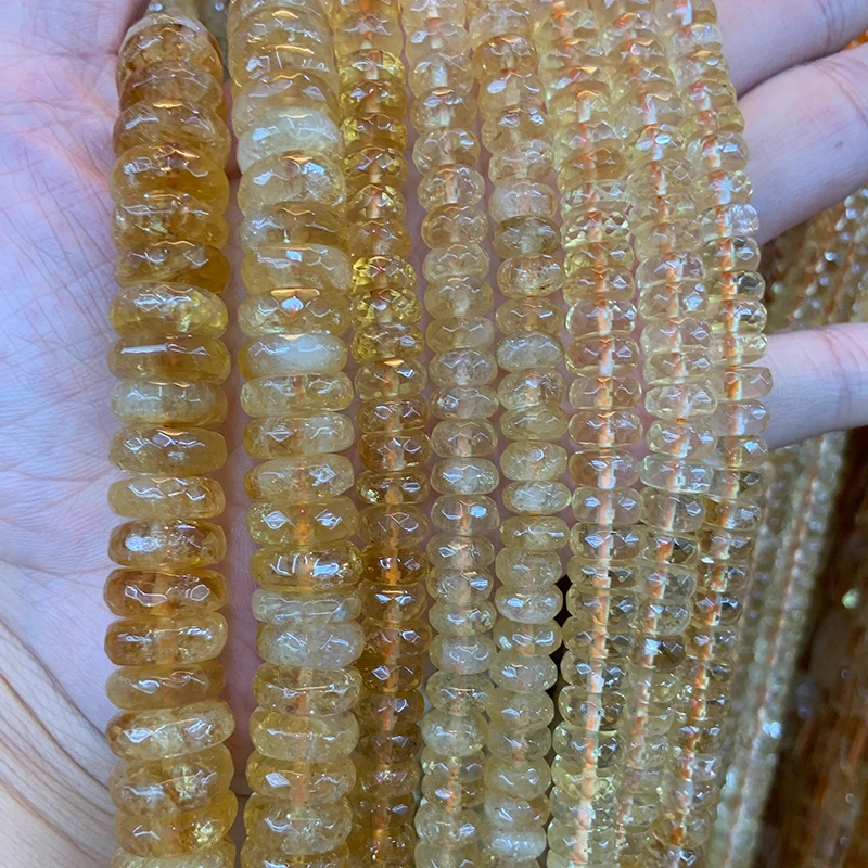 Natural Yellow Citrines Beads 15\'\' Faceted Rondelle DIY Quartz Loose Beads For Jewelry Making Women Beads Bracelet Necklace Gift