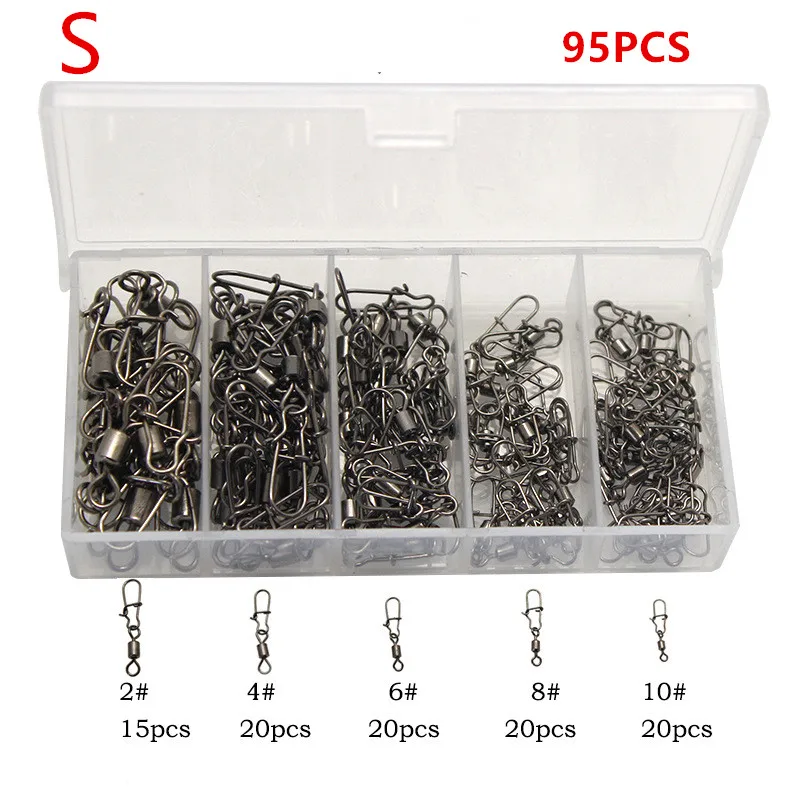 210pcs/set High speed Fishing Enhance Connector Pin Bearing Rolling Swivel Copper Alloy with Snap-on Brake Fishing Hook Tackle