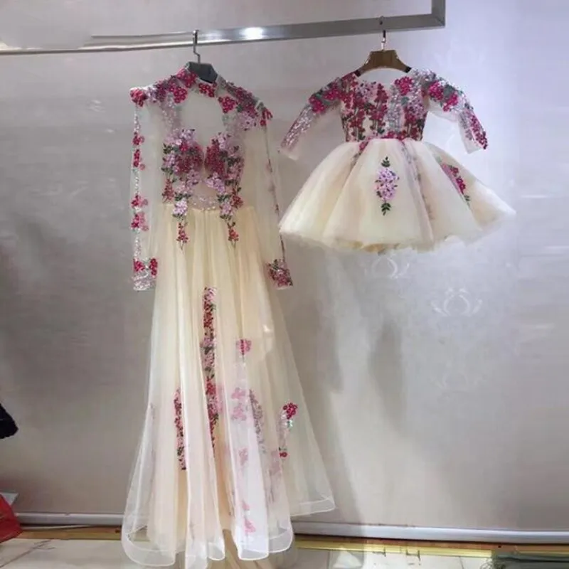 Robe De soirée mère et fille, à fleurs, manches longues, robes De bal formelles, arabie saoudite, 2021