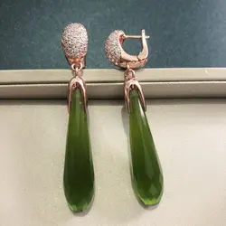 Rose Gold Color Green Crystal Earrings