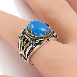 Classic Hot Sale Ghost Double Sword Blue Stone Rings for Men Fashion Charm Jewelry Gift