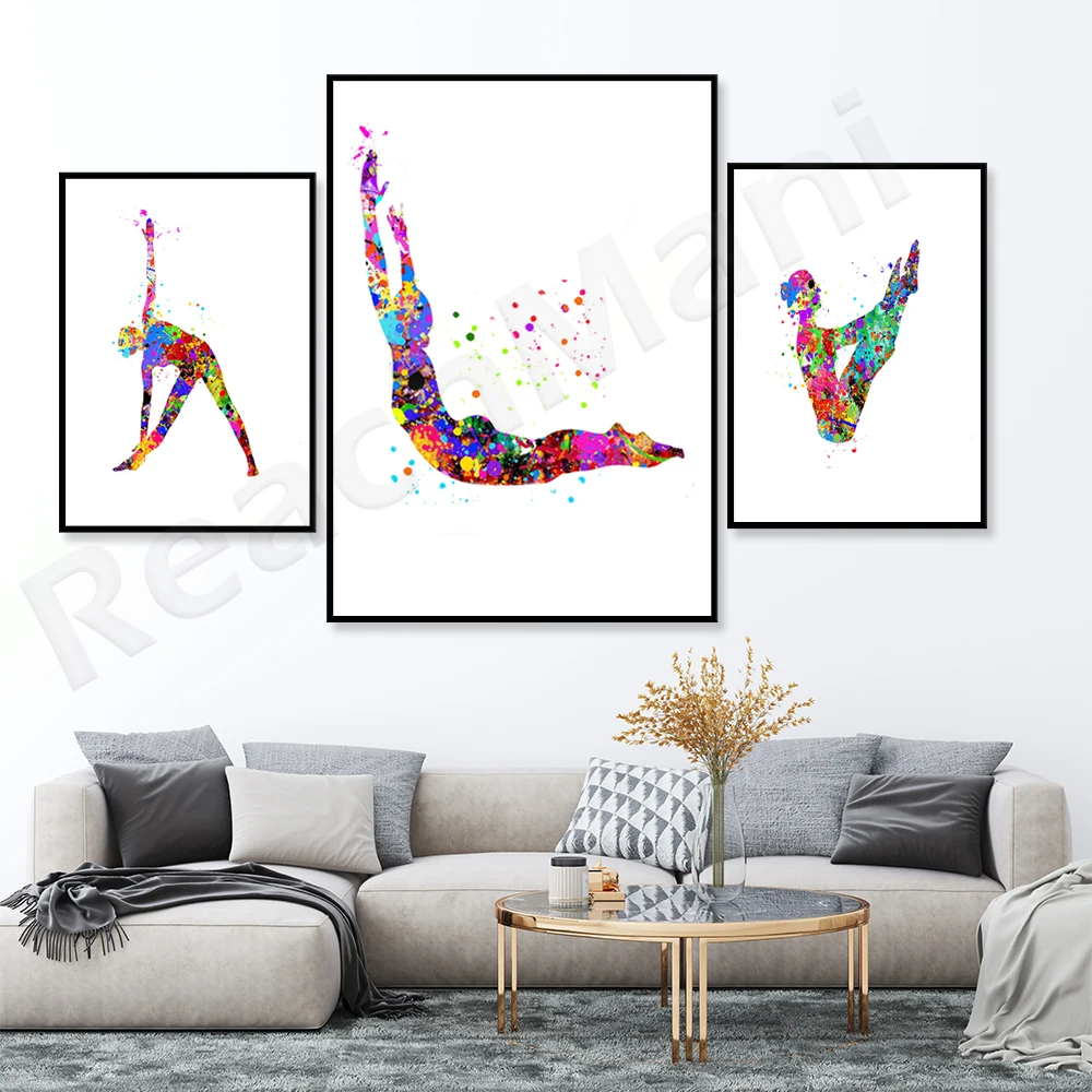 Pilates wall art prints, Pilates posters, Pilates watercolor ensemble decoration posters Pilates Studio Art Deco