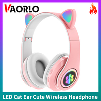 B39M STN28 Cute Flash Light Cat Ears Wireless Headphones LED RGB Breathing Gaming Stereo HIFI Bass Foldable Bluetooth Earphones