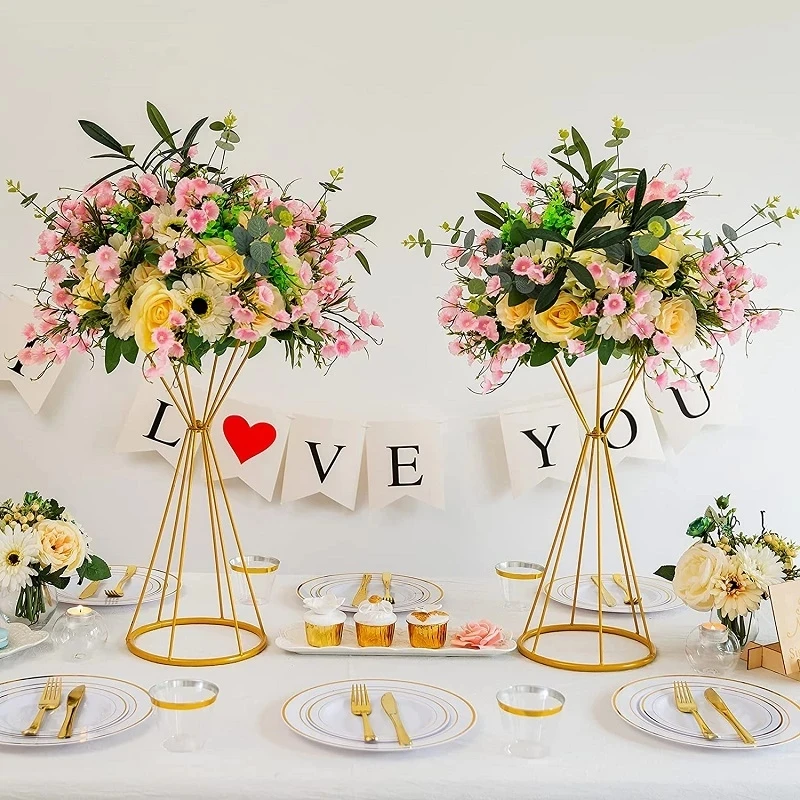 50CM/70CM Gold White Flower Vases Flower Stands Metal Road Lead Wedding Centerpiece Flowers Rack For Event Party Decoration