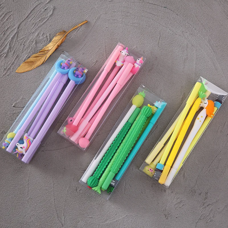 30PCS Boxed Cartoon Flexible Glue Head Gel Pen Student Cute Ball Pen Korean-Style Office Stationery Kawaii School Supplies