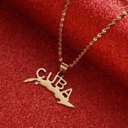 Stainless Steel Cuba Map Flag Pendant Necklaces for Women Cuban Charm Jewelry Gifts