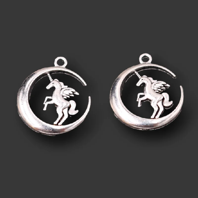 10pcs Silver Plated Meniscus Unicorn Pendant Retro Necklace Earrings Metal Accessories DIY Charm For Jewelry Crafts Making A1196
