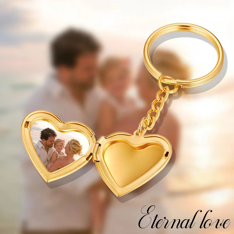 Vnox Personalize Engrave Name Heart Locket Key Chains for Women Men,Custom Family Love Photos Anniversary Keepsake Gifts