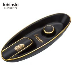 LUBINSKI Black Cigar Ashtray Boat Shape Ceramic Cigars Ashtrays Travel Stand Hold 1 Cigar