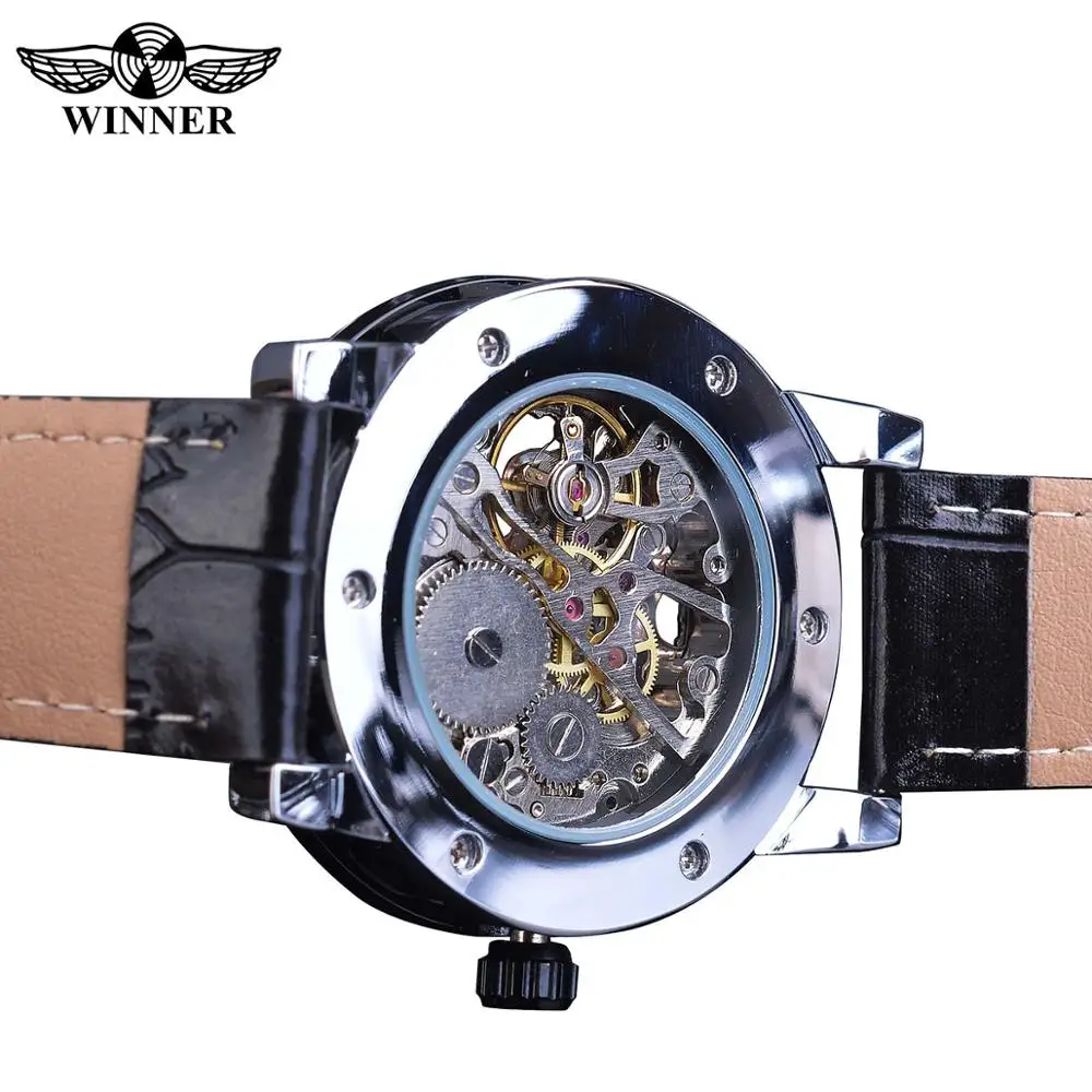 Winner Steampunk Diamond Luxury Display Luminous Hands Blue Dial Mens Mechanical Skelton Wrist Watch Top Brand Luxury Male Clock