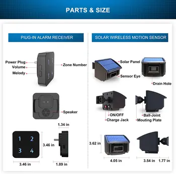 HTZSAFE 400 Meters Solar Wireless Driveway Alarm Outdoor Weather-Resistant Motion Sensor & Detector DIY Security Alert System 6