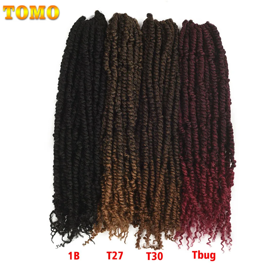 TOMO Fluffy Crochet Braids Synthetic Spring Twists Hair 12 Root Ombre Braiding Hair Extensions Braids Passion Twist 12/18/24inch