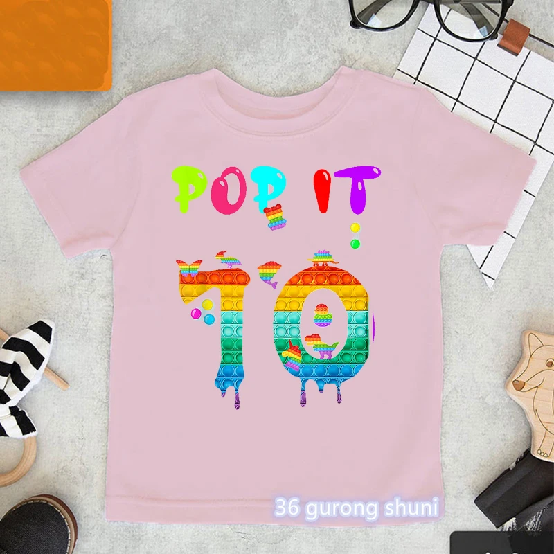 Śliczne śmieszne Pop It T-Shirt z nadrukiem numer 5-10th z okazji urodzin prezent T Shirt dla dzieci T-Shirt Tees Top małe dzieci mała dziewczynka chłopiec