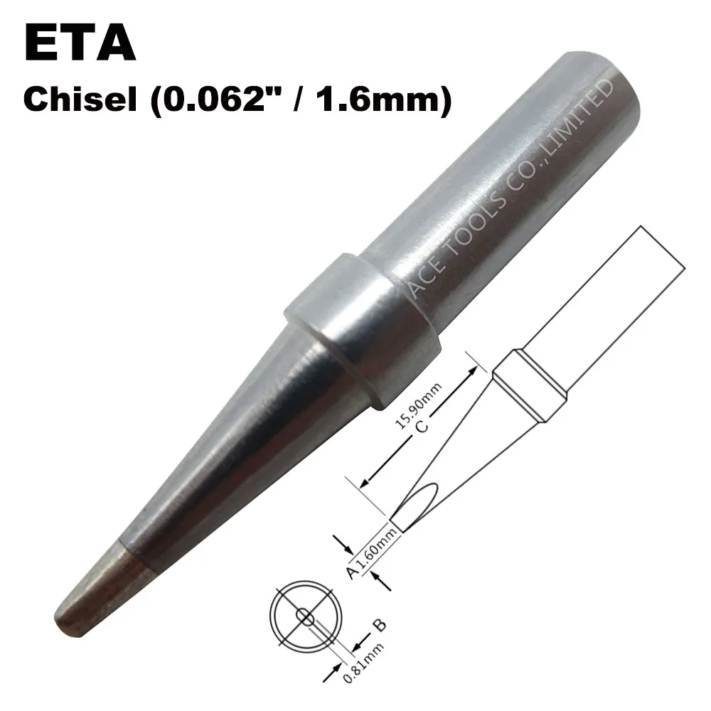 

ETA Replacement Soldering Tip Chisel 1.6mm Fit WELLER WES51 WES50 WESD51 WE1010NA WE1010EU PES51 PES50 LR21 LR20 Welding Bit