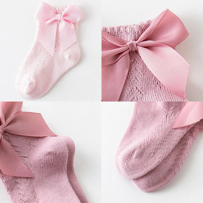 0-5Years Newborn Baby Ankle Socks With Bows Cotton Sock For Girls Summer Hollow Out Toddlers Girl Frilly Socks Infant Floor Sock