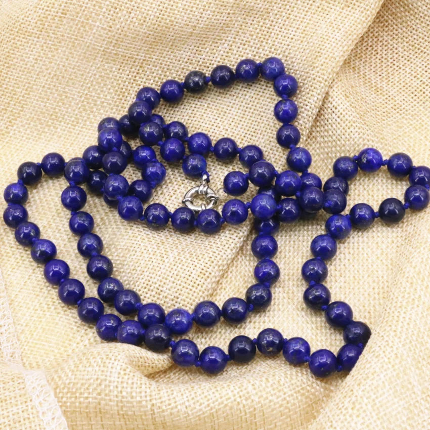 8mm round beads long necklace chain for women natural lapis lazuli stone wholesale price fashion diy jewelry 36inch B3211